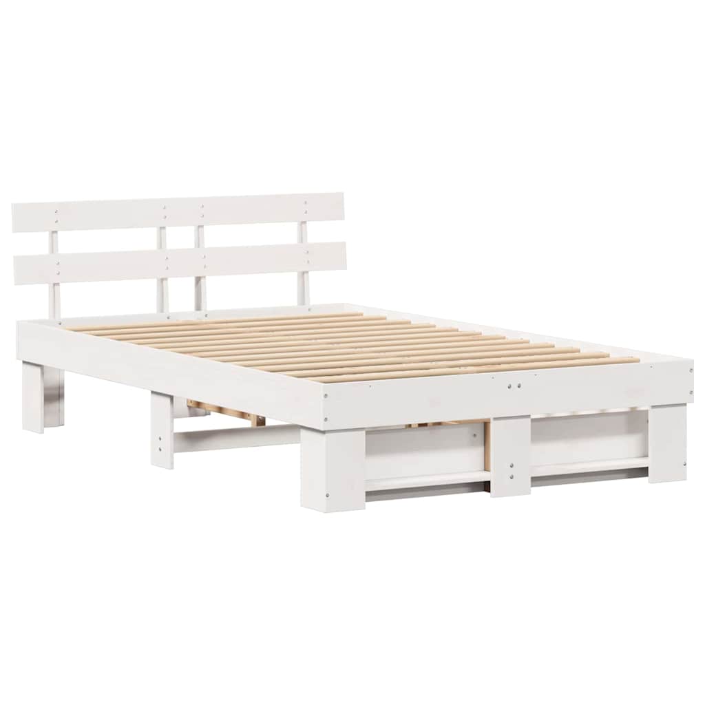 Sengestel Med Hovedgærde Hvid 120 X 200 Cm Massivt Fyrretræ - Billede 7