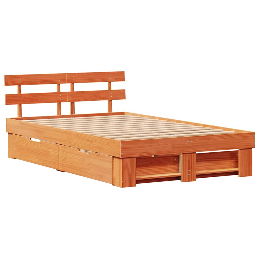 Sengestel Med Skuffe Gyldenbrun 120 X 200 Cm Massivt Fyrretræ - Billede 2