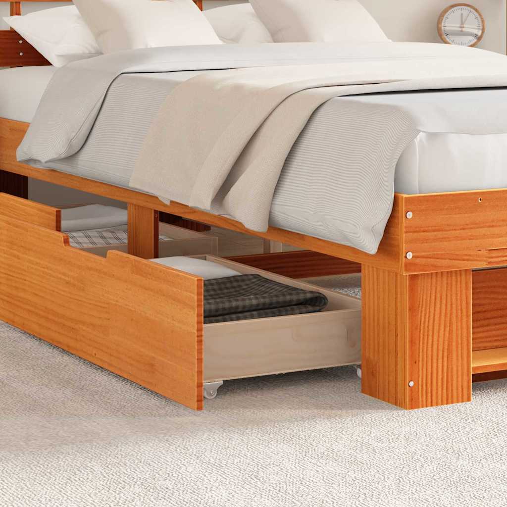 Sengestel Med Hovedgærde Brun 140 X 190 Cm Massivt Fyrretræ - Billede 5