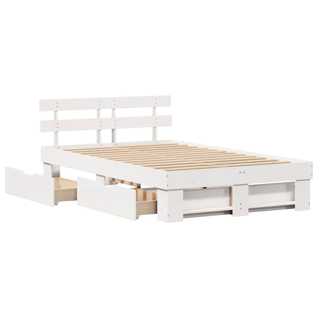 Sengestel Med Hovedgærde Hvid 135 X 190 Cm Massivt Fyrretræ - Billede 6