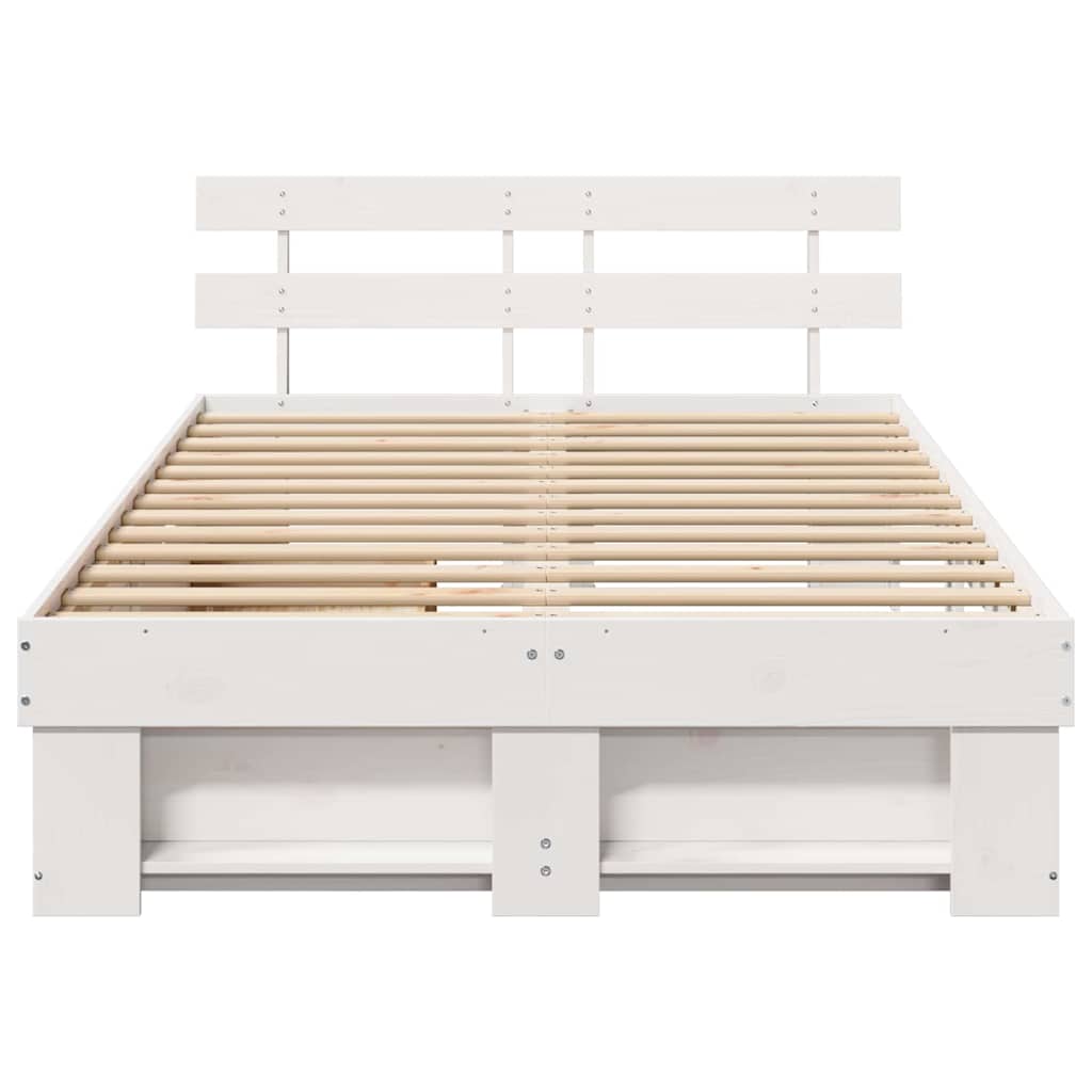 Sengestel Med Hovedgærde Hvid 135 X 190 Cm Massivt Fyrretræ - Billede 8