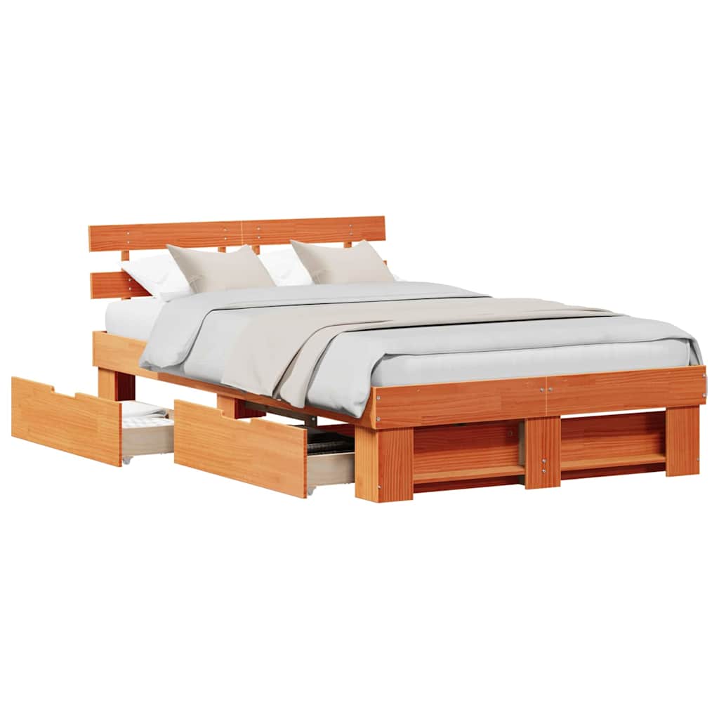 Sengestel Med Hovedgærde Brun 135 X 190 Cm Massivt Fyrretræ - Billede 3