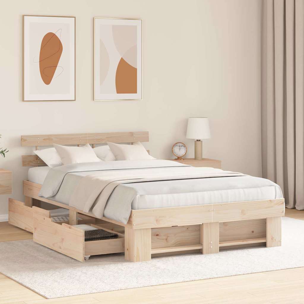 Sengestel Med Hovedgærde Brun 120 X 190 Cm Massivt Fyrretræ - Billede 4