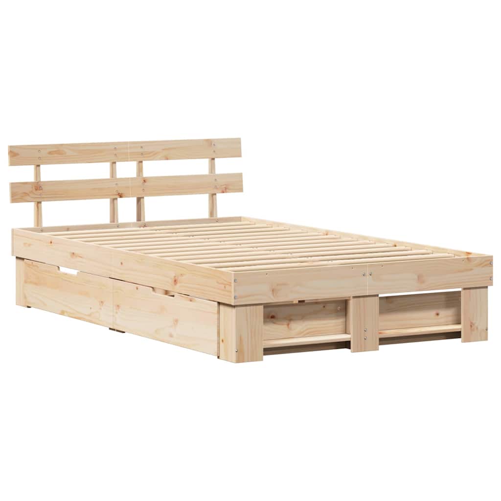 Sengestel Med Hovedgærde Brun 120 X 190 Cm Massivt Fyrretræ - Billede 2
