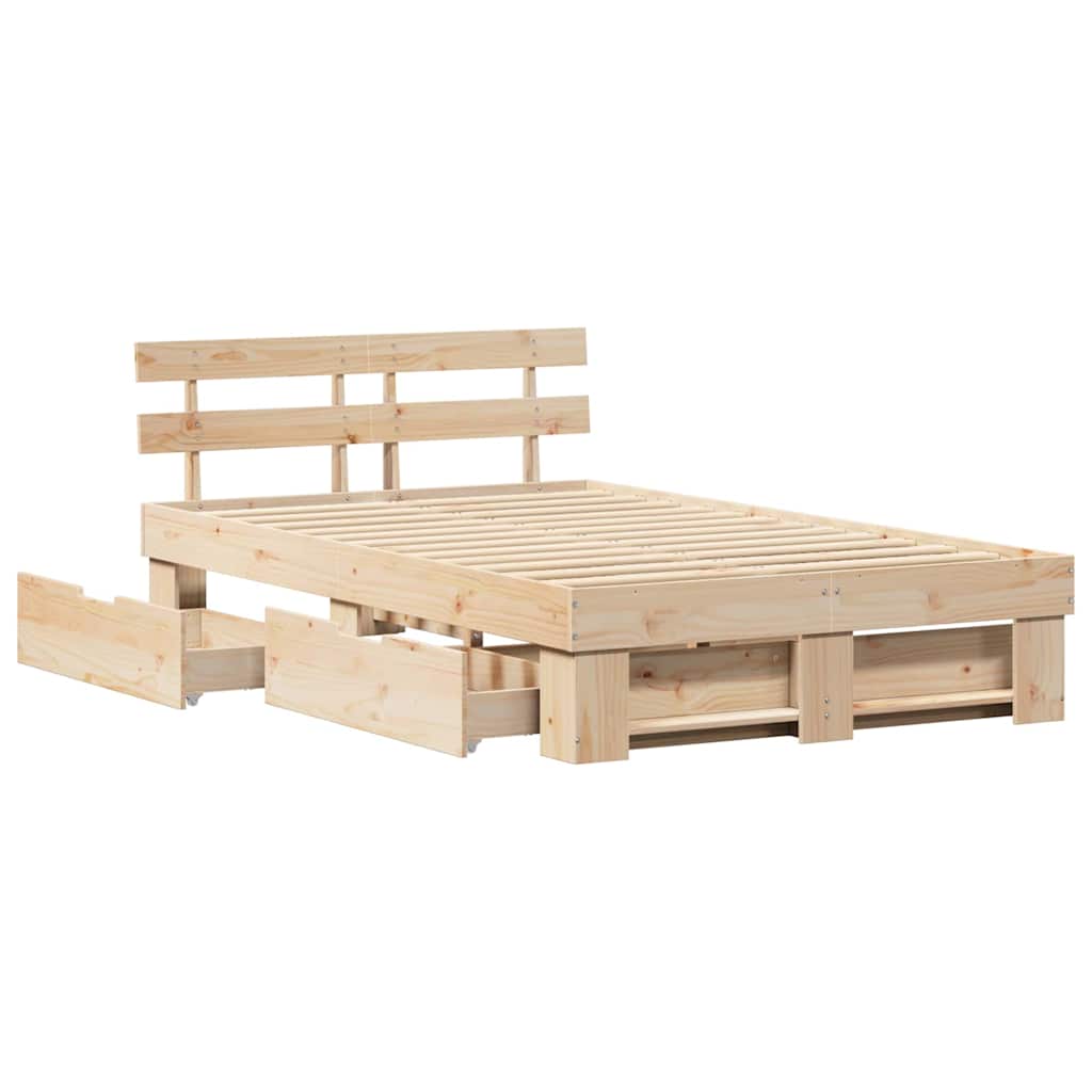Sengestel Med Hovedgærde Brun 120 X 190 Cm Massivt Fyrretræ - Billede 6