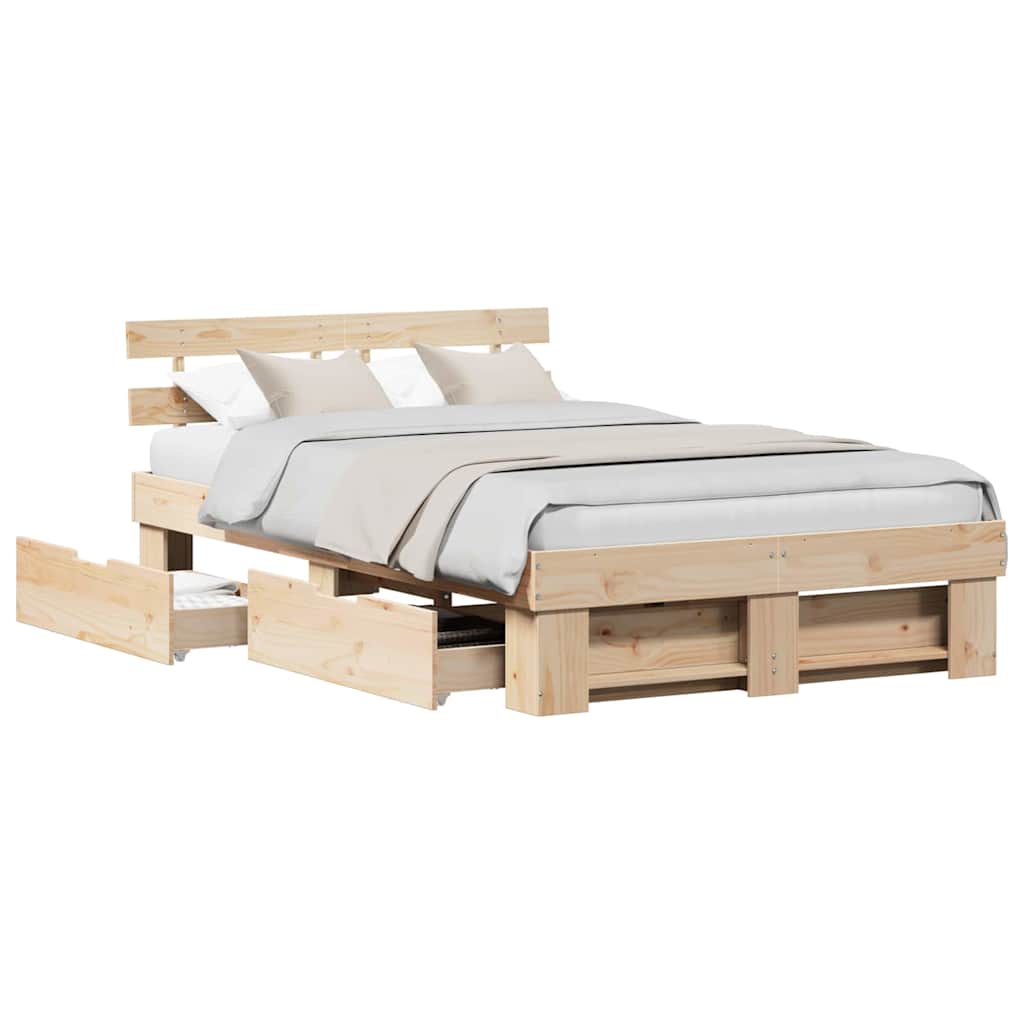 Sengestel Med Hovedgærde Brun 120 X 190 Cm Massivt Fyrretræ - Billede 3