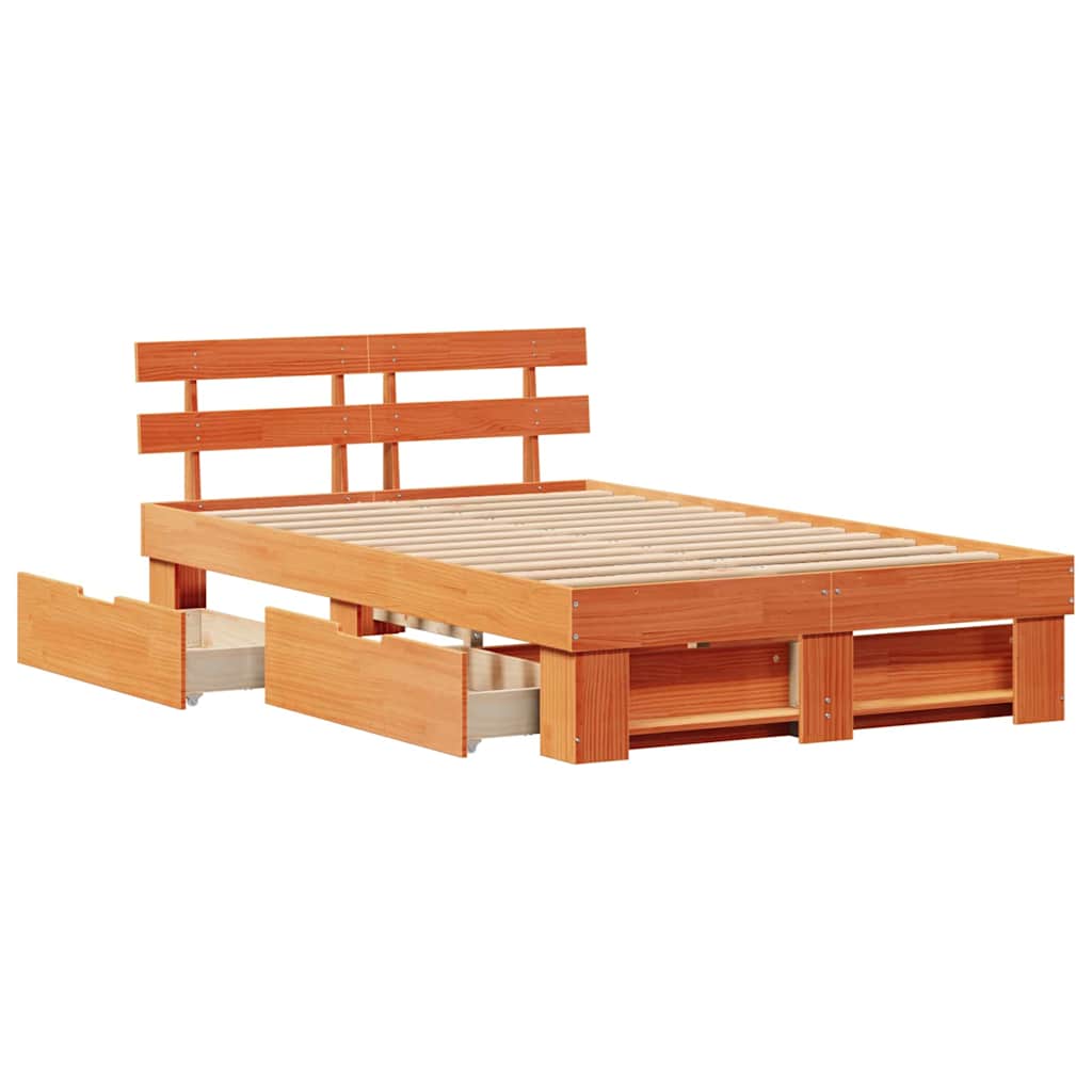 Sengestel Med Skuffe Gyldenbrun 120 X 190 Cm Massivt Fyrretræ - Billede 6