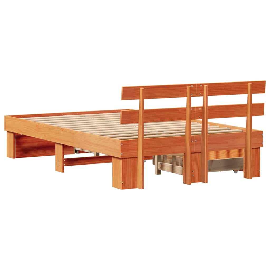Sengestel Med Skuffe Gyldenbrun 120 X 190 Cm Massivt Fyrretræ - Billede 10