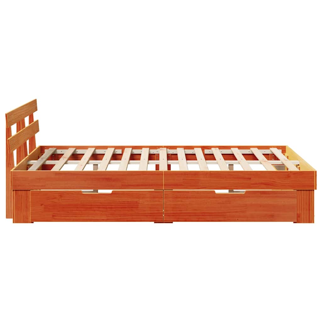 Sengestel Med Skuffe Gyldenbrun 120 X 190 Cm Massivt Fyrretræ - Billede 9