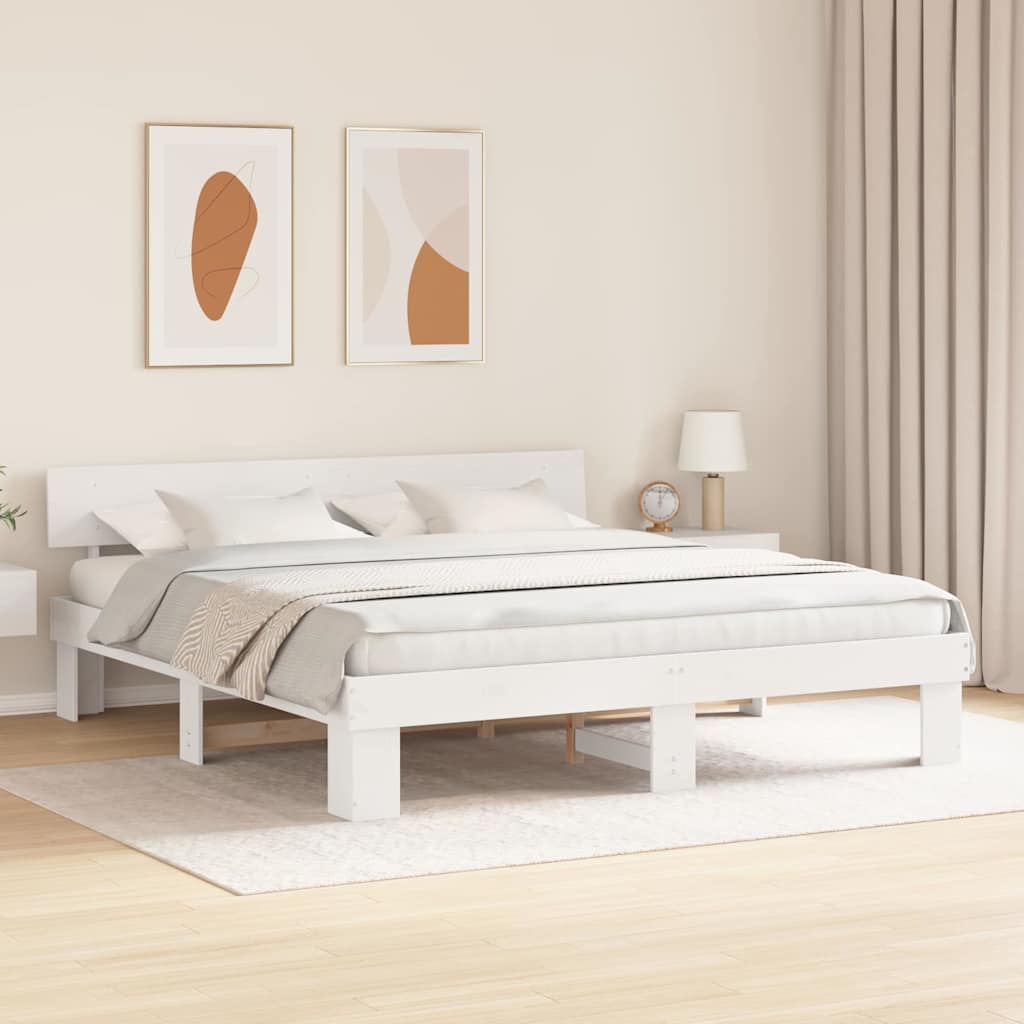Sengestel Med Hovedgærde Hvid 200 X 200 Cm Massivt Fyrretræ - Billede 4