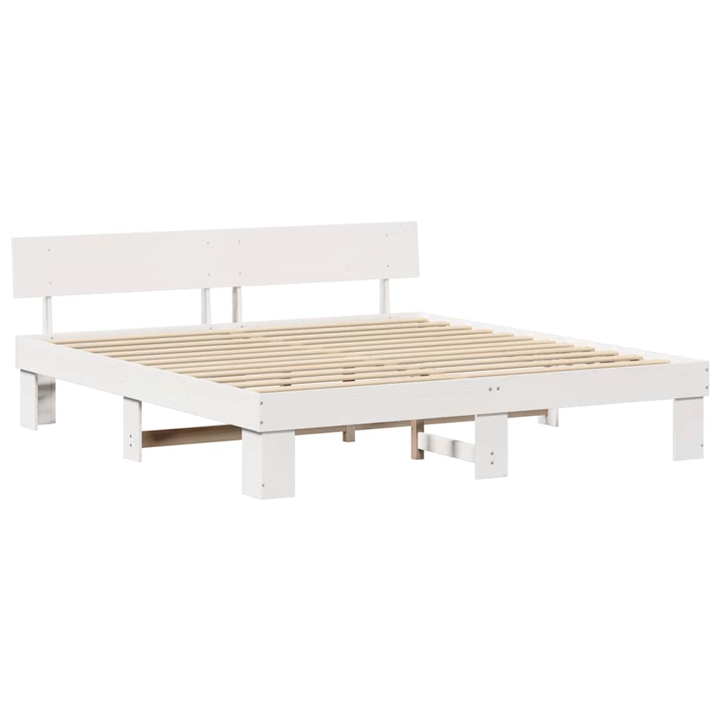 Sengestel Med Hovedgærde Hvid 200 X 200 Cm Massivt Fyrretræ - Billede 2