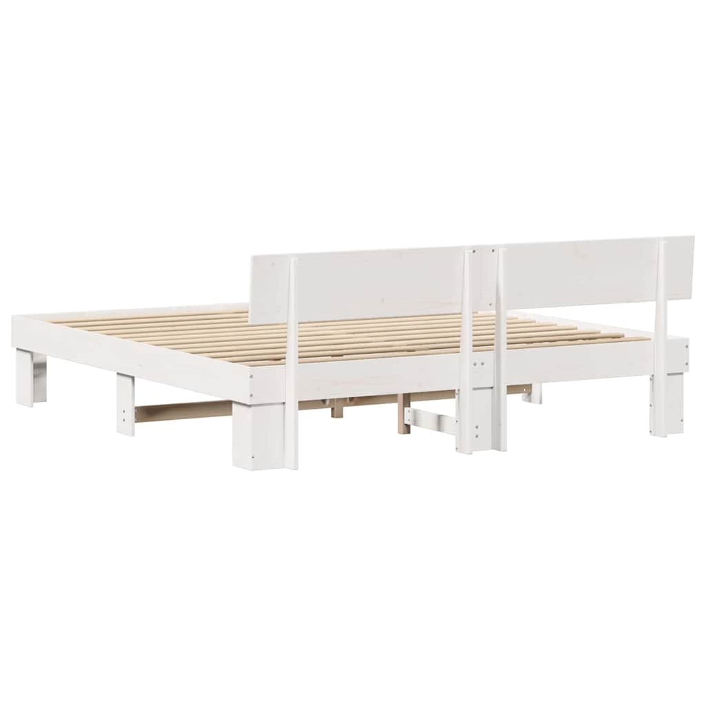 Sengestel Med Hovedgærde Hvid 200 X 200 Cm Massivt Fyrretræ - Billede 7