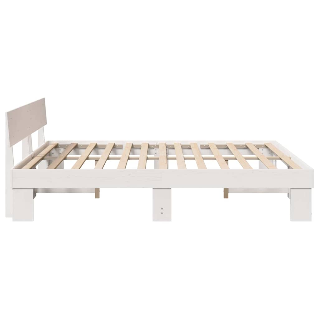 Sengestel Med Hovedgærde Hvid 200 X 200 Cm Massivt Fyrretræ - Billede 6