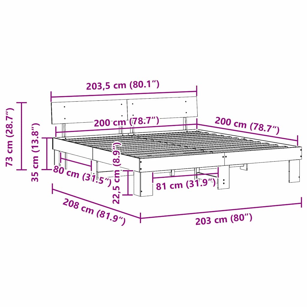 Sengestel Med Hovedgærde Hvid 200 X 200 Cm Massivt Fyrretræ - Billede 10