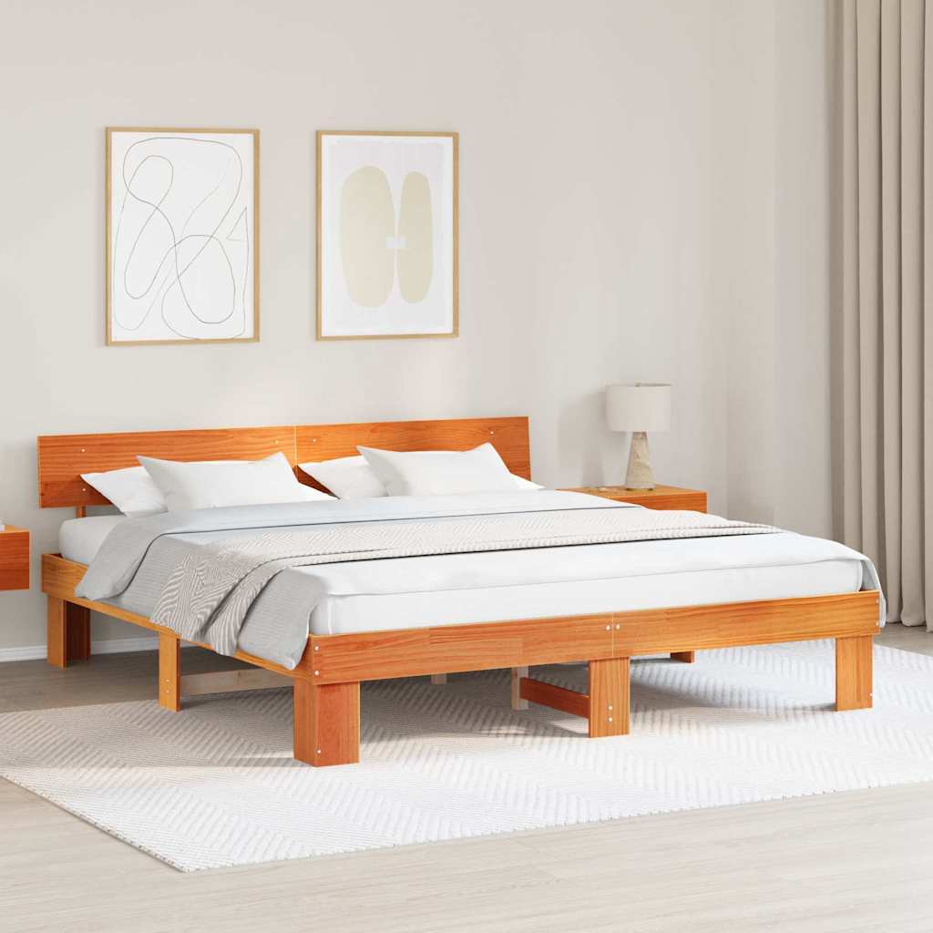 Sengestel Gyldenbrun 200 X 200 Cm Massivt Fyrretræ - Hovedbillede