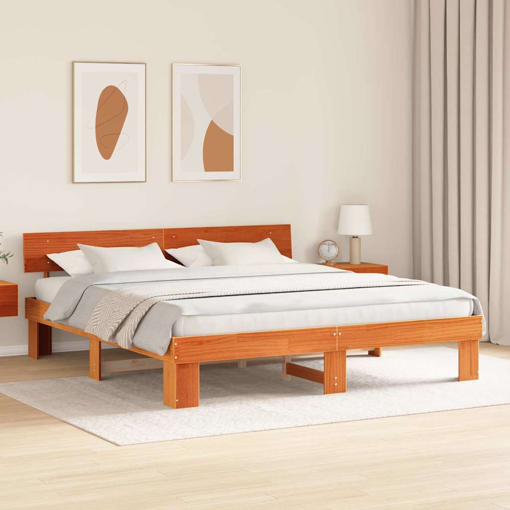 Sengestel Gyldenbrun 200 X 200 Cm Massivt Fyrretræ - Billede 4