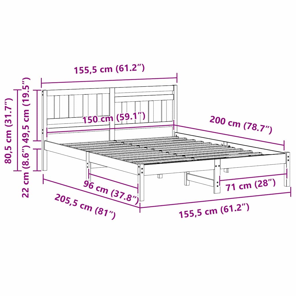 Sengestel Med Hovedgærde Brun 150 200 Cm Massivt Fyrretræ - Billede 10