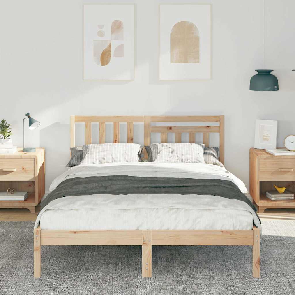 Sengestel Med Hovedgærde Brun 135 190 Cm Massivt Fyrretræ - Billede 5