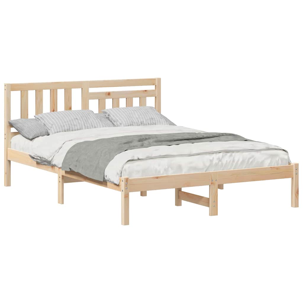 Sengestel Med Hovedgærde Brun 135 190 Cm Massivt Fyrretræ - Billede 3