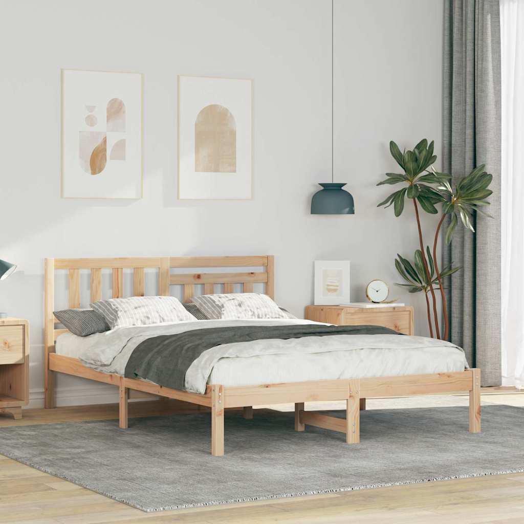 Sengestel Med Hovedgærde Brun 120 190 Cm Massivt Fyrretræ - Hovedbillede