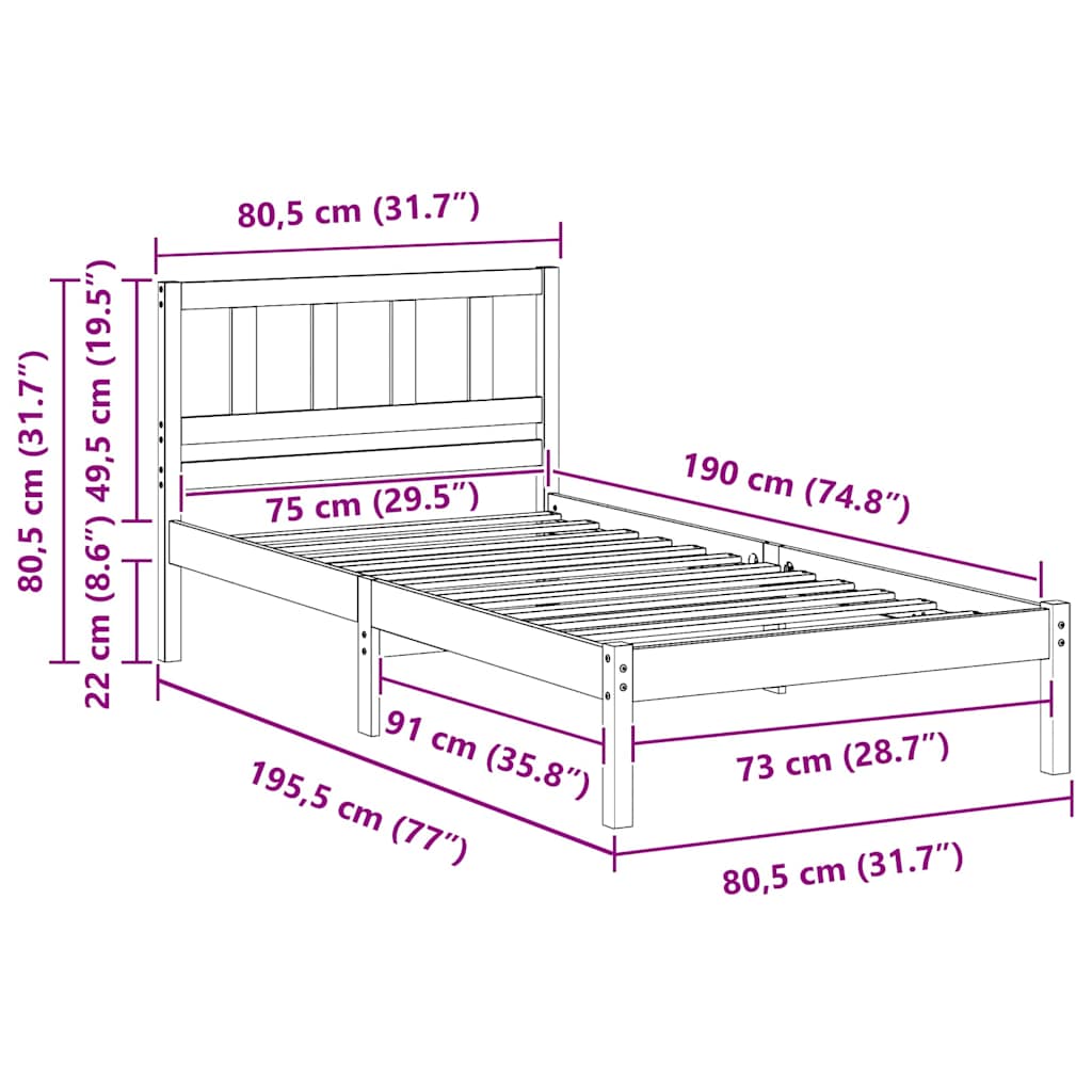 Sengestel Med Hovedgærde Brun 75 190 Cm Massivt Fyrretræ - Billede 10