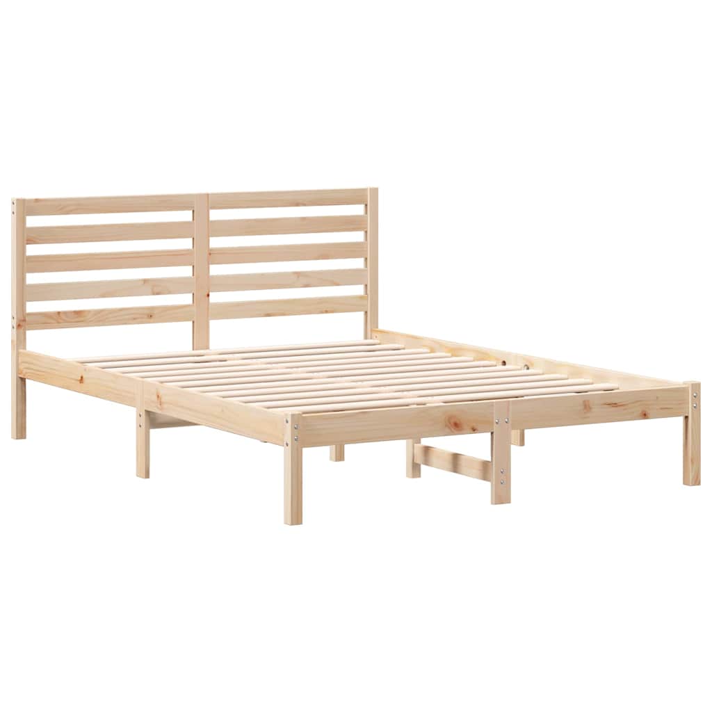 Sengestel Med Hovedgærde Brun 135 190 Cm Massivt Fyrretræ - Billede 2