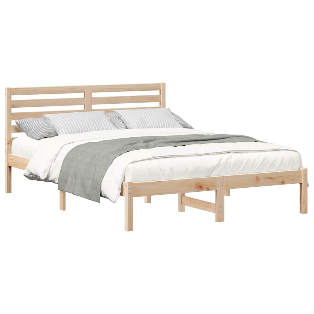 Sengestel Med Hovedgærde Brun 135 190 Cm Massivt Fyrretræ - Billede 3