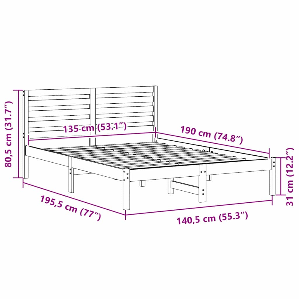 Sengestel Med Hovedgærde Brun 135 190 Cm Massivt Fyrretræ - Billede 10