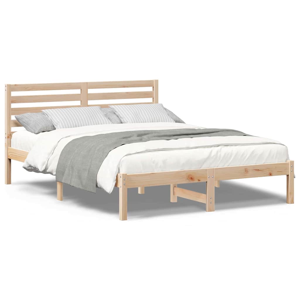 Sengestel Med Hovedgærde Brun 135 190 Cm Massivt Fyrretræ - Billede 4
