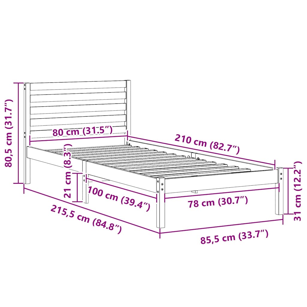 Sengestel Med Hovedgærde Hvid 80 210 Cm Massivt Fyrretræ - Billede 10