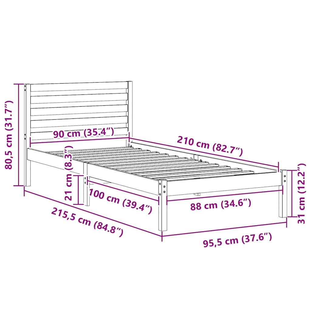 Sengestel Med Hovedgærde Brun 90 X 210 Cm Massivt Fyrretræ - Billede 10