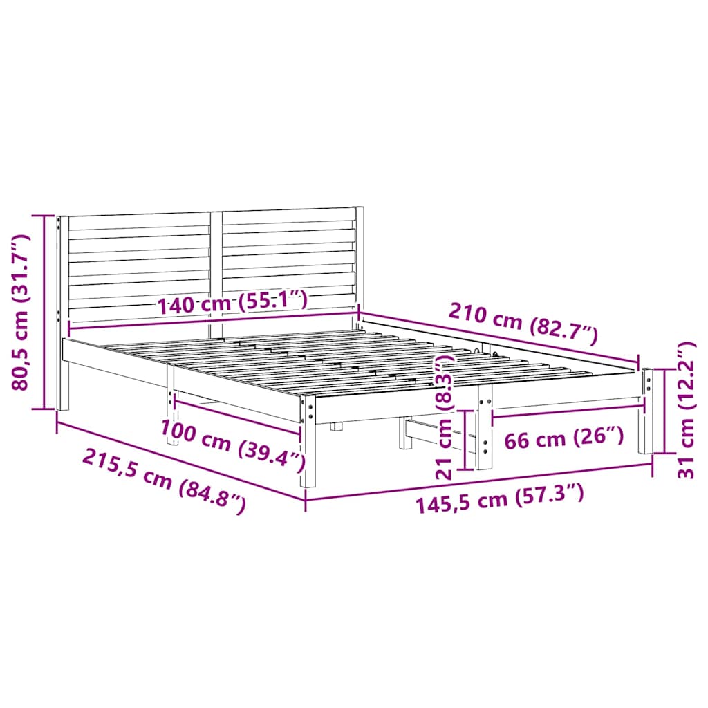 Sengestel Med Hovedgærde Hvid 140 X 210 Cm Massivt Fyrretræ - Billede 10