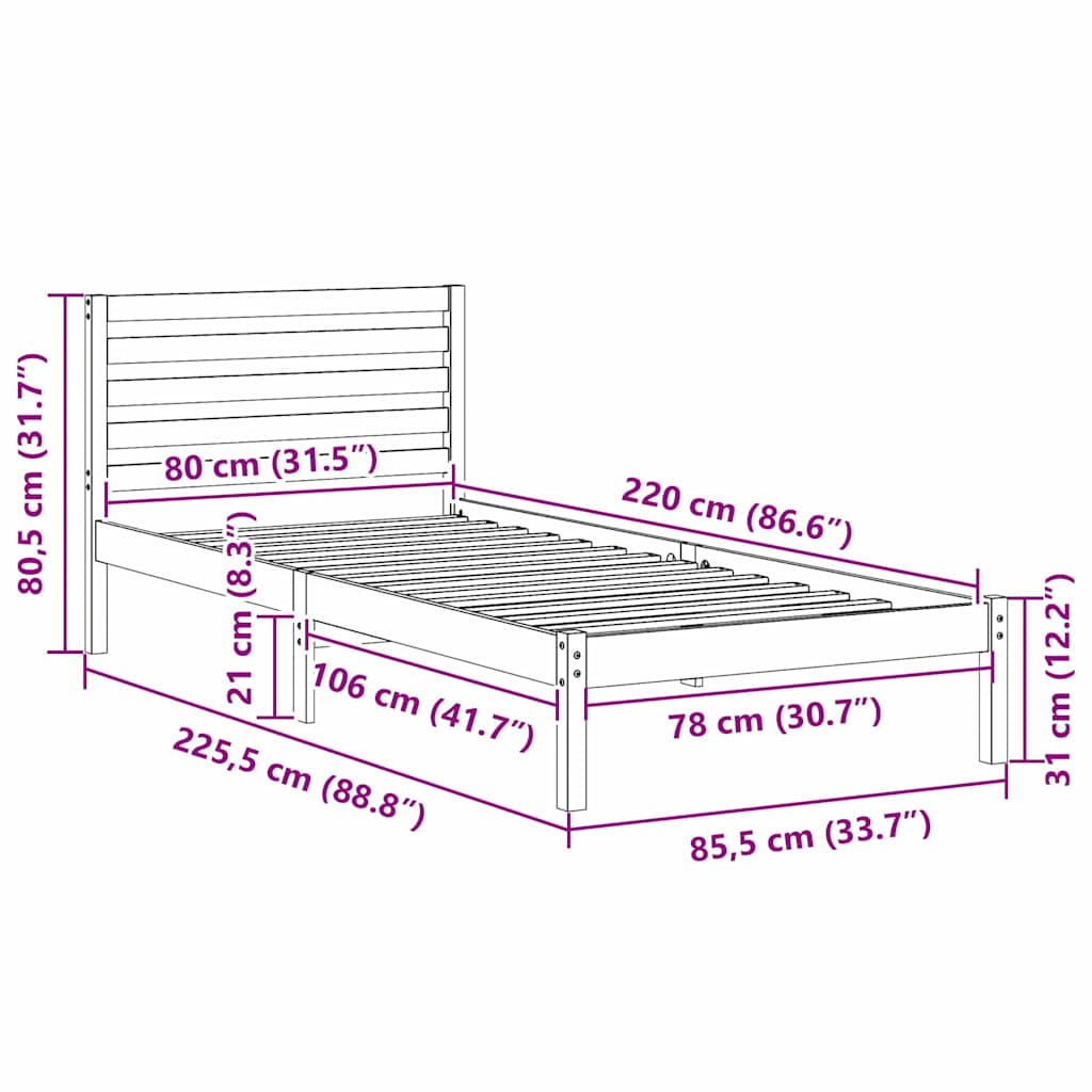 Sengestel Med Hovedgærde Brun 80 220 Cm Massivt Fyrretræ - Billede 10