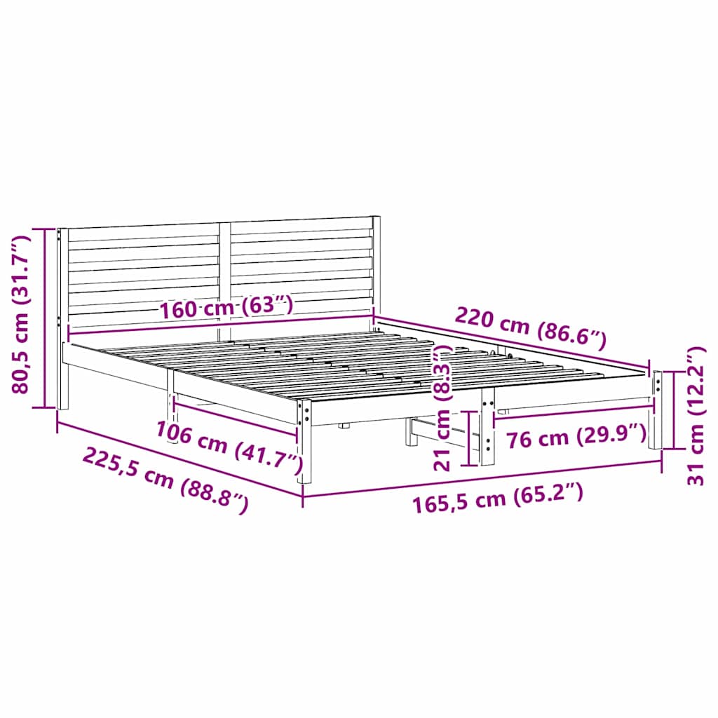 Sengestel Med Hovedgærde Hvid 160 220 Cm Massivt Fyrretræ - Billede 10
