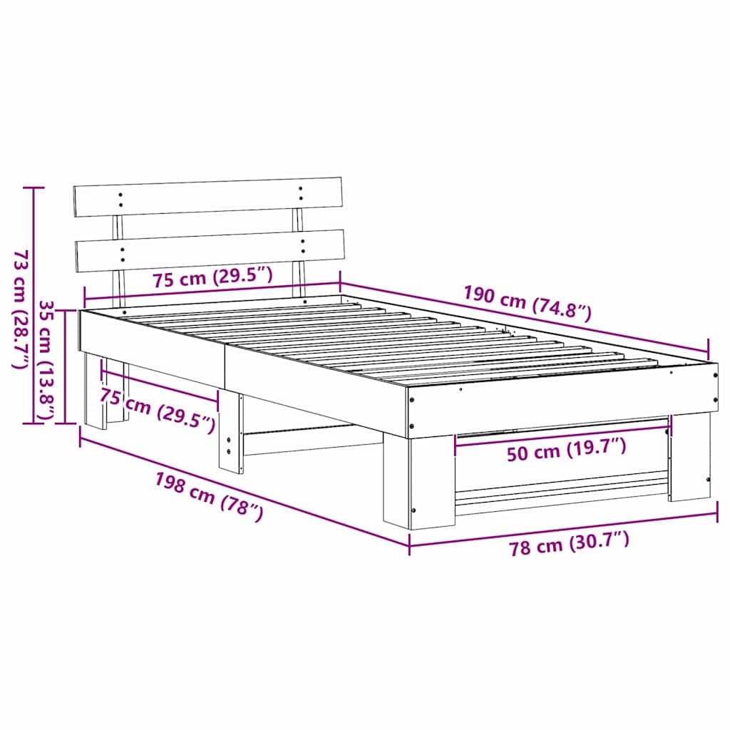 Sengestel Med Hovedgærde Brun 75 190 Cm Massivt Fyrretræ - Billede 10