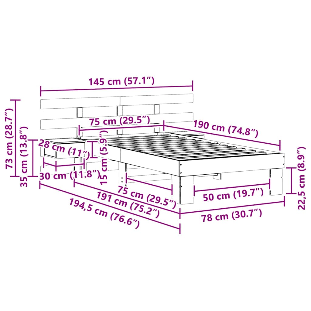 Sengestel Med Hovedgærde Brun 75 X 190 Cm Massivt Fyrretræ - Billede 11