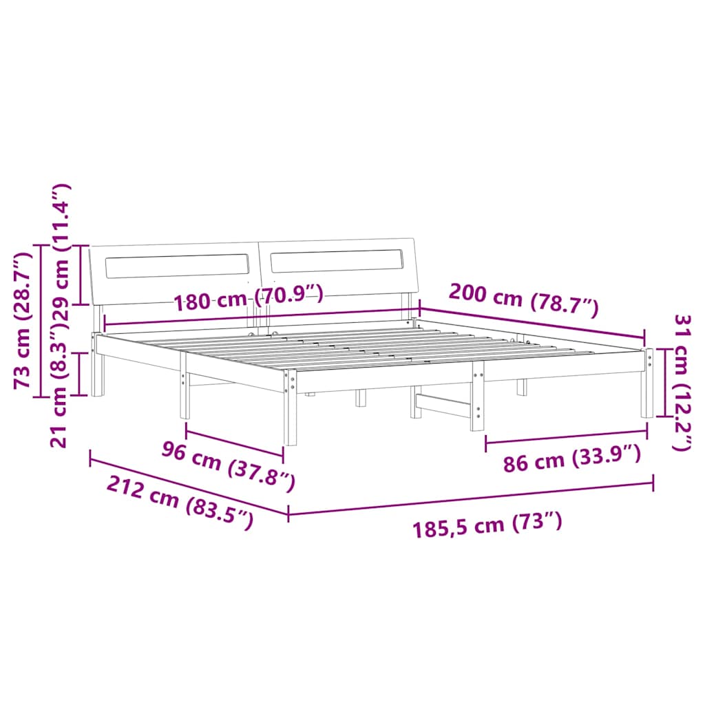 Sengestel Med Hovedgærde Hvid 180 X 200 Cm Massivt Fyrretræ - Billede 10