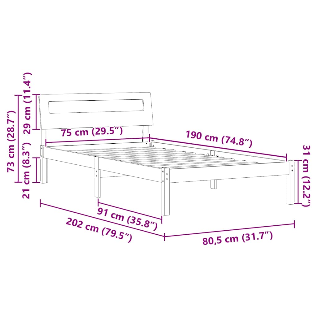 Sengestel Med Hovedgærde Brun 75 X 190 Cm Massivt Fyrretræ - Billede 10