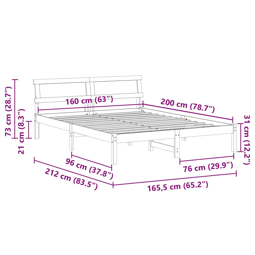 Sengestel Med Hovedgærde Brun 160 X 200 Cm Massivt Fyrretræ - Billede 10