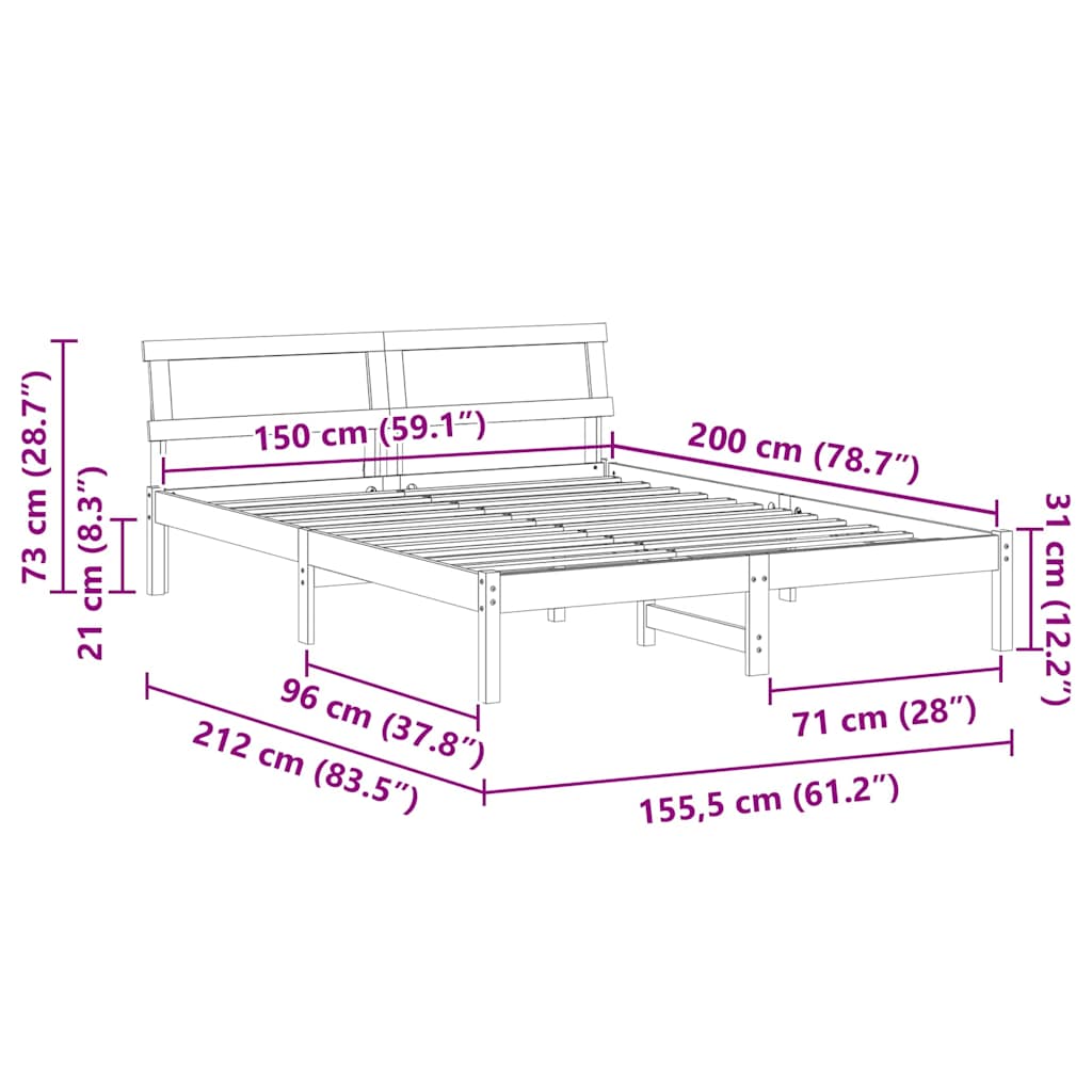 Sengestel Med Hovedgærde Brun 150 X 200 Cm Massivt Fyrretræ - Billede 10