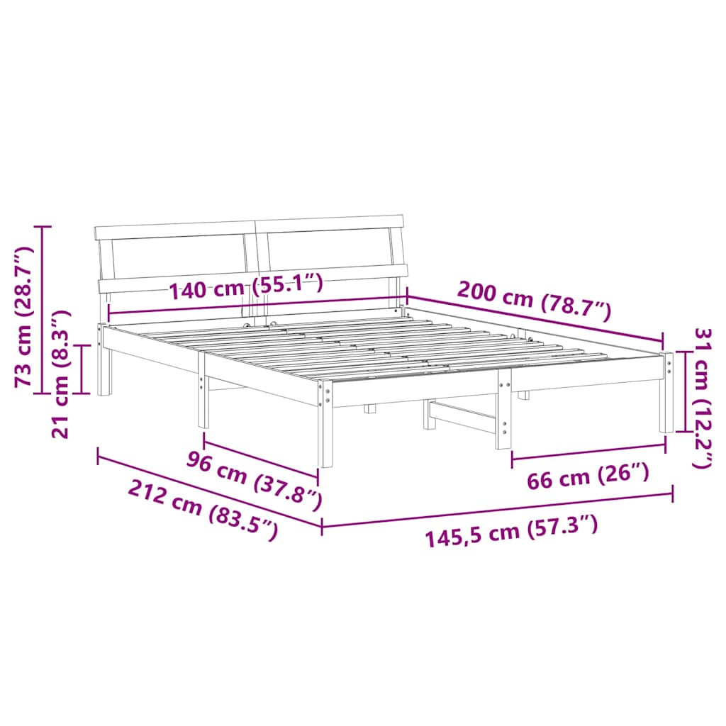 Sengestel Med Hovedgærde Brun 140 X 200 Cm Massivt Fyrretræ - Billede 10