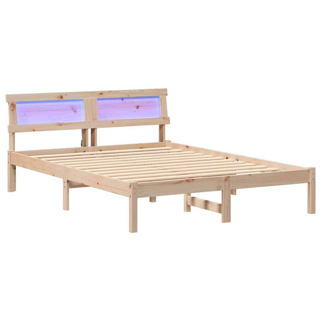 Sengestel Med Hovedgærde Brun 135 190 Cm Massivt Fyrretræ - Billede 2