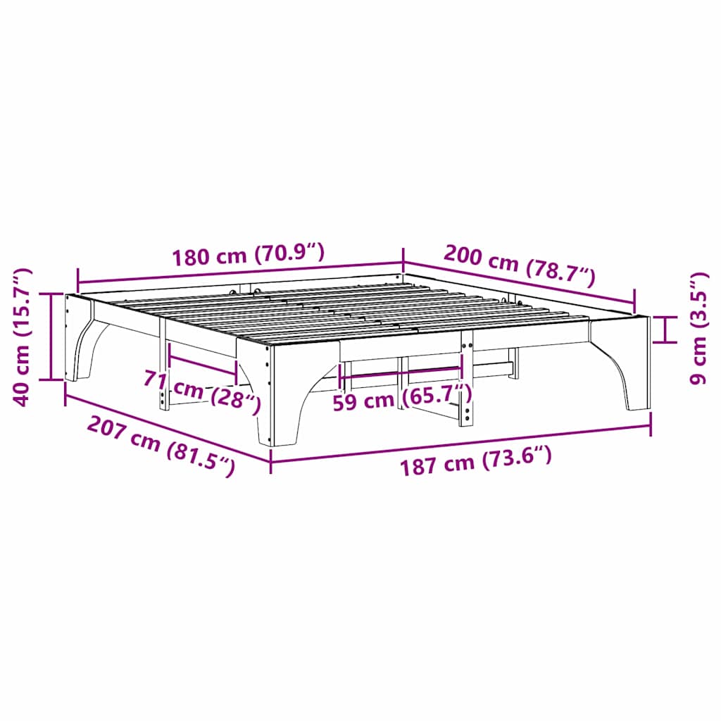 Gulv Seng Ramme Med Opbevaring Hvid Massivt Fyrretræ - Billede 10