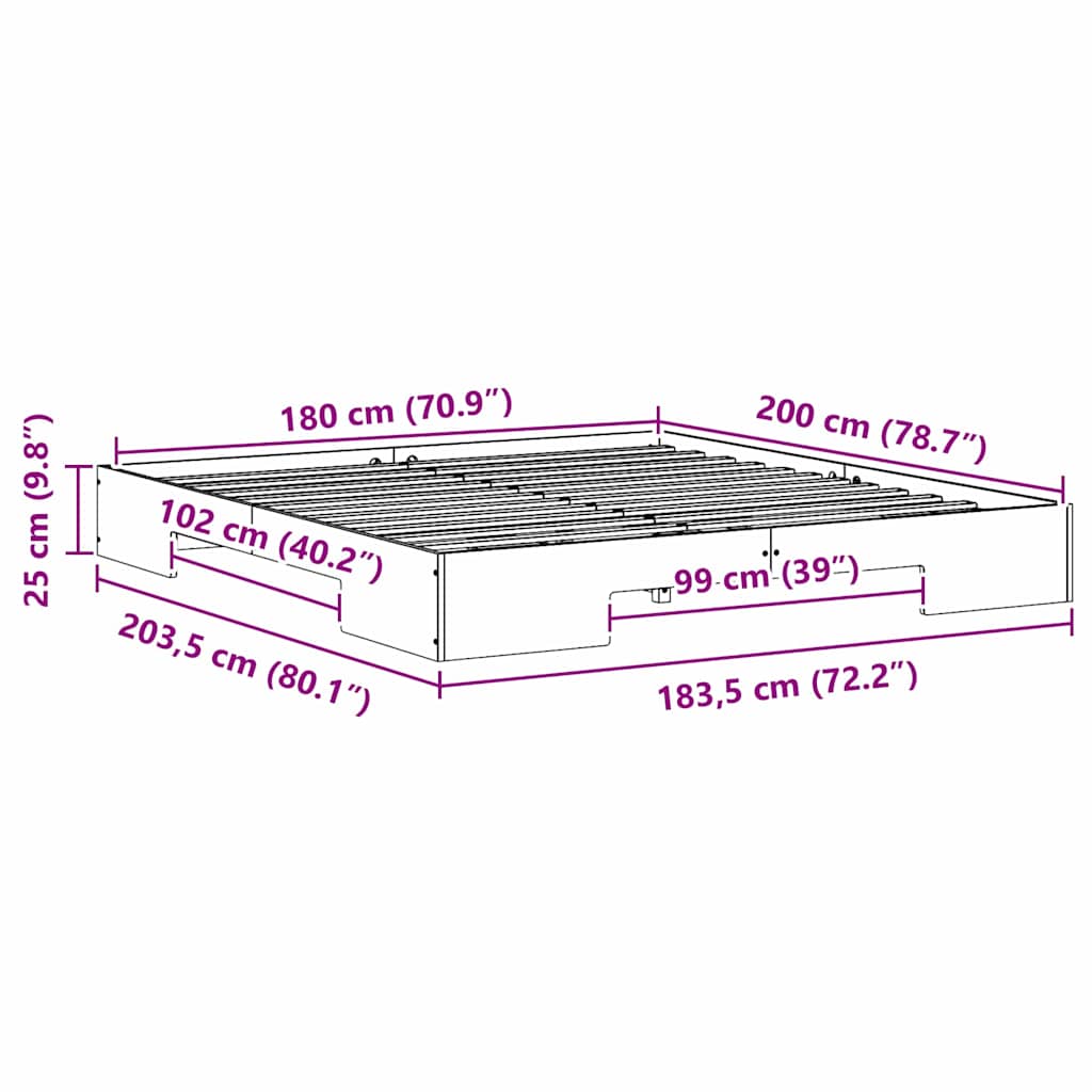 Gulv Seng Ramme Hvid Massivt Fyrretræ - Billede 10
