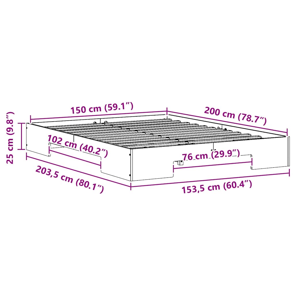 Gulv Seng Ramme Med Opbevaring Brun Massivt Fyrretræ - Billede 10