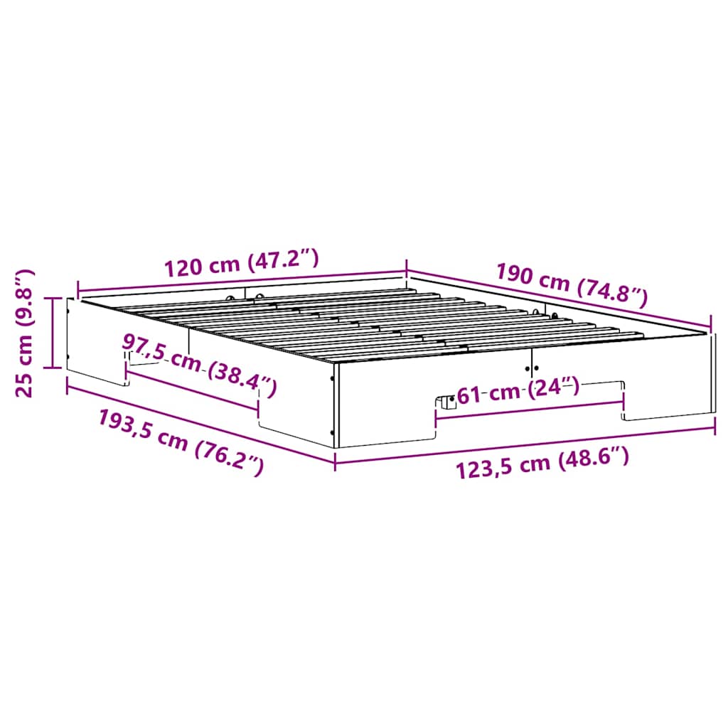 Gulv Seng Ramme Med Opbevaring Brun Massivt Fyrretræ - Billede 10
