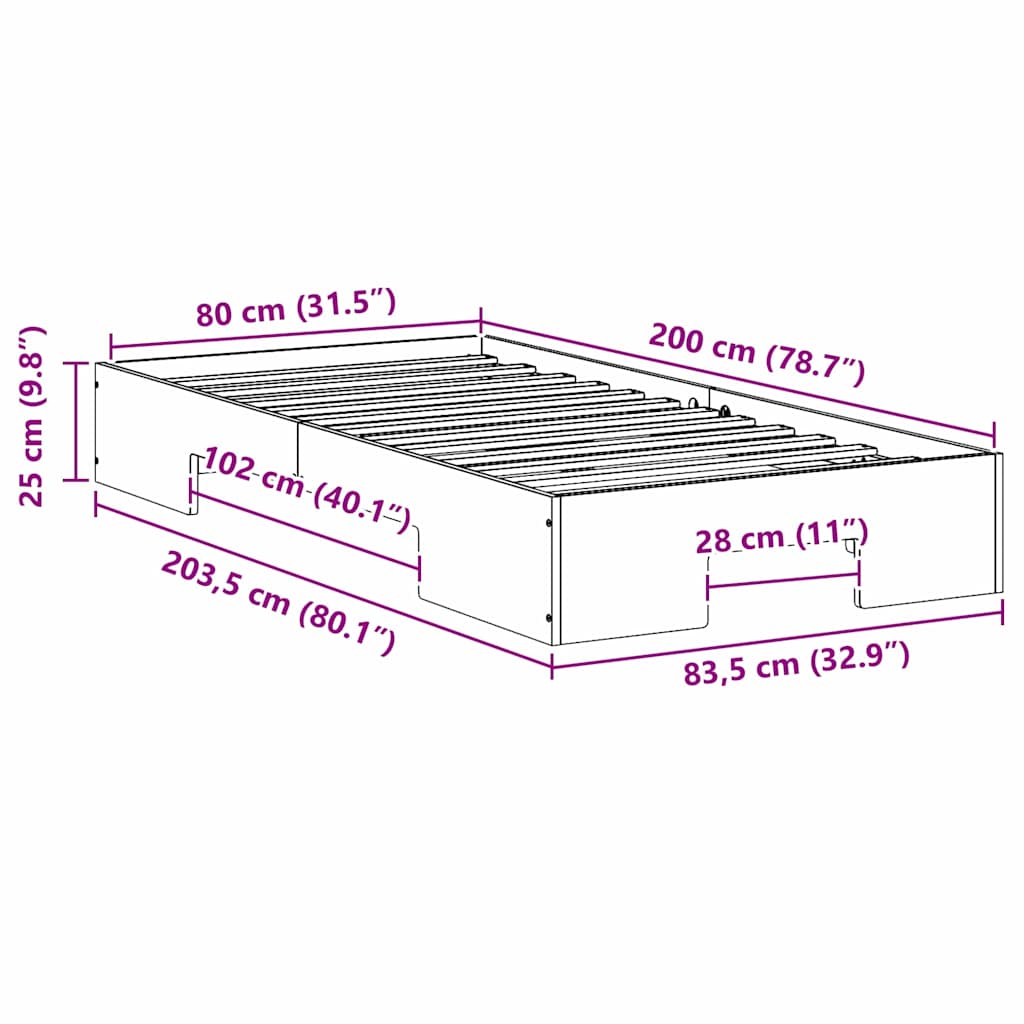Gulv Seng Ramme Med Opbevaring Brun Massivt Fyrretræ - Billede 10
