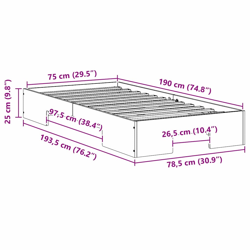 Gulv Seng Ramme Med Opbevaring Brun Massivt Fyrretræ - Billede 10