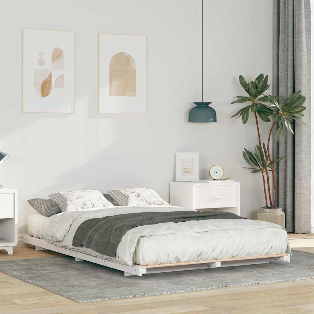 Gulv Seng Ramme Hvid 140 190 Cm Massivt Fyrretræ - Hovedbillede