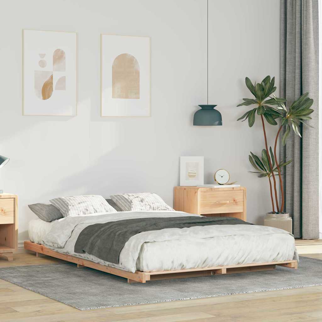 Gulv Seng Ramme Brun 135 190 Cm Massivt Fyrretræ - Hovedbillede